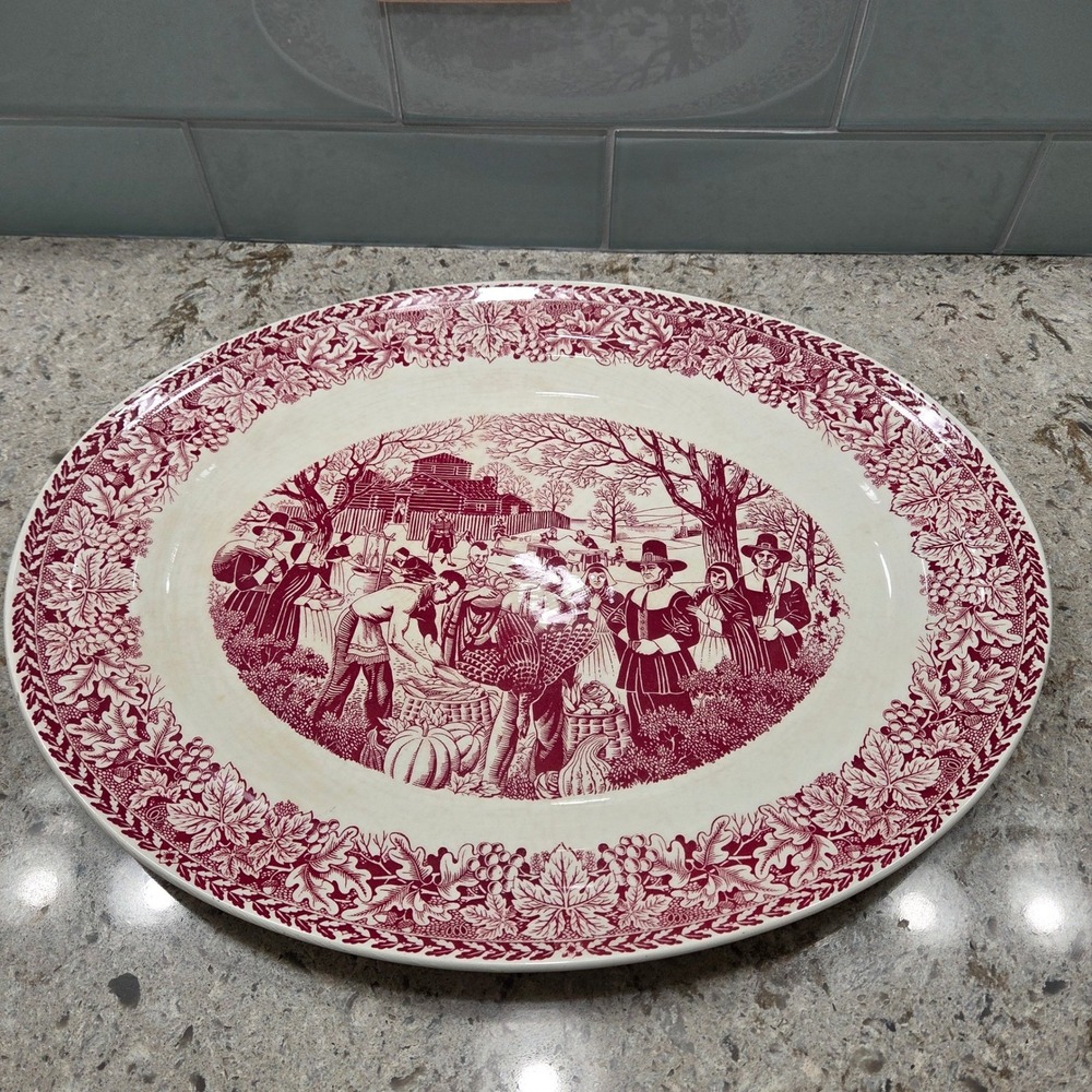 Vintage Homer Laughlin Bountiful Harvest Thanksgiving Platter Red Transferware